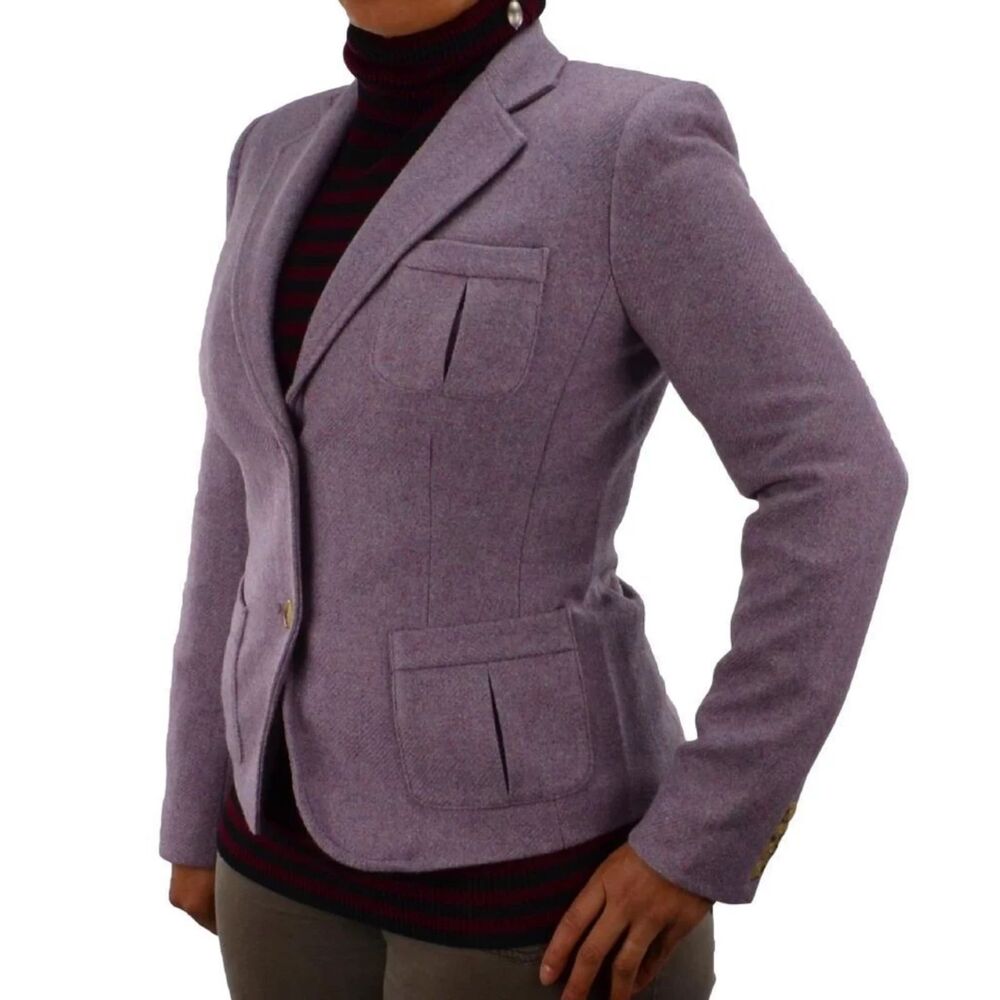 Chaps Women's 12 PETITE Wool Blend Button Front Blazer Jacket Long Sleeve Purple